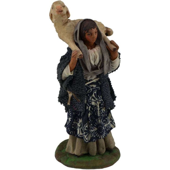 Pastorcilla con oveja sobre los hombros 12 cm