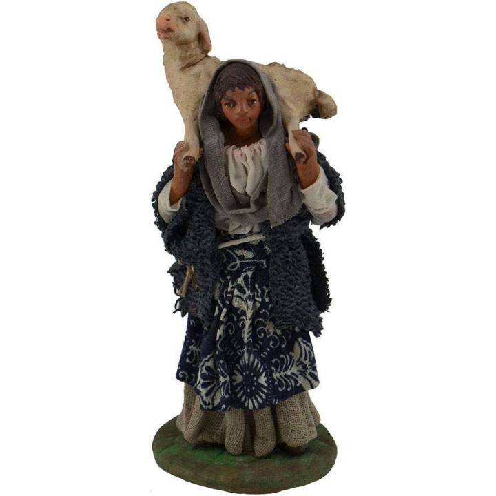 Pastorella con pecora sulle spalle 12 cm