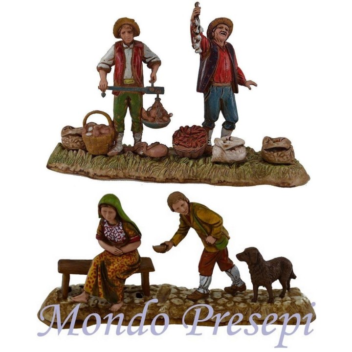 Set 2 gruppi mendicanti e ortolani 10 cm Landi Moranduzzo