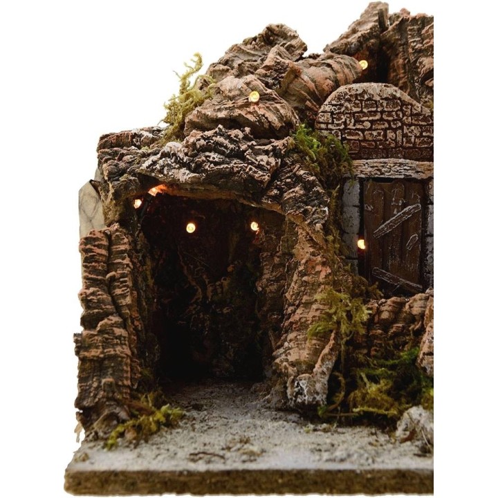 Presepe con grotta e luci cm 25x20x25 h.