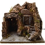 Belén con cueva y luces de 25x20x25 cm h.