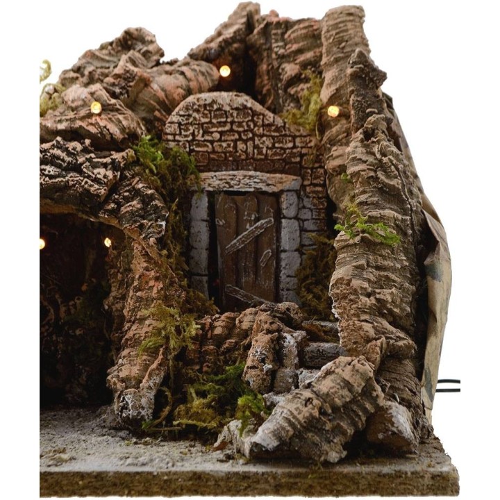 Nativity scene with cave and lights cm 25x20x25 h.