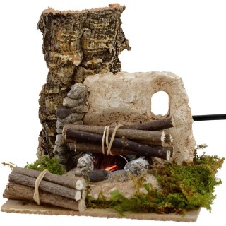 Fuoco per presepe funzionante con legna cm 15x15x14 h.