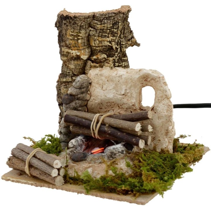 Fuoco per presepe funzionante con legna cm 15x15x14 h.