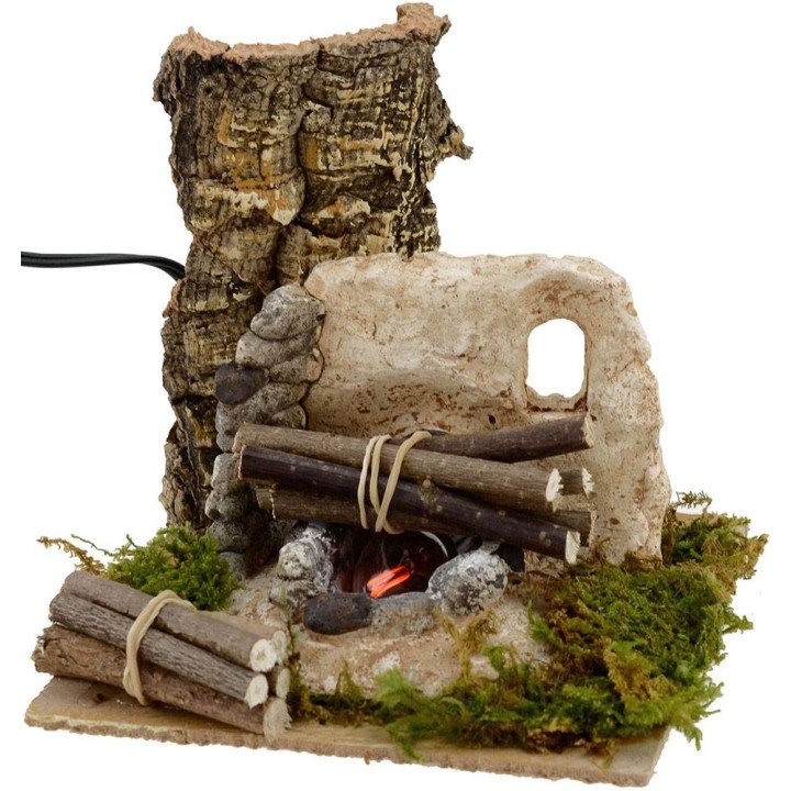 Fuoco per presepe funzionante con legna cm 15x15x14 h.