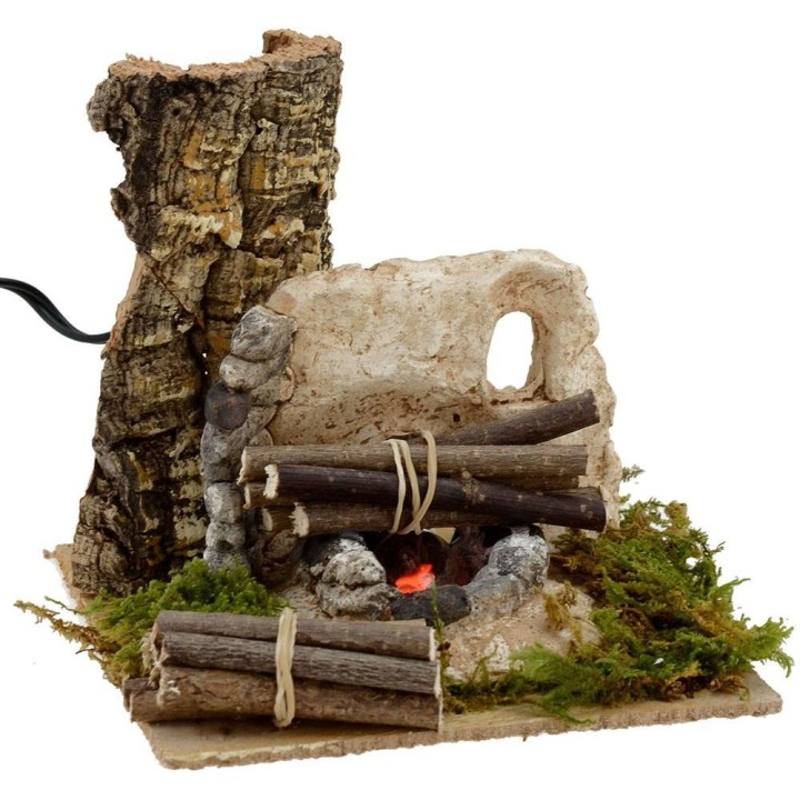 Fuoco per presepe funzionante con legna cm 15x15x14 h.