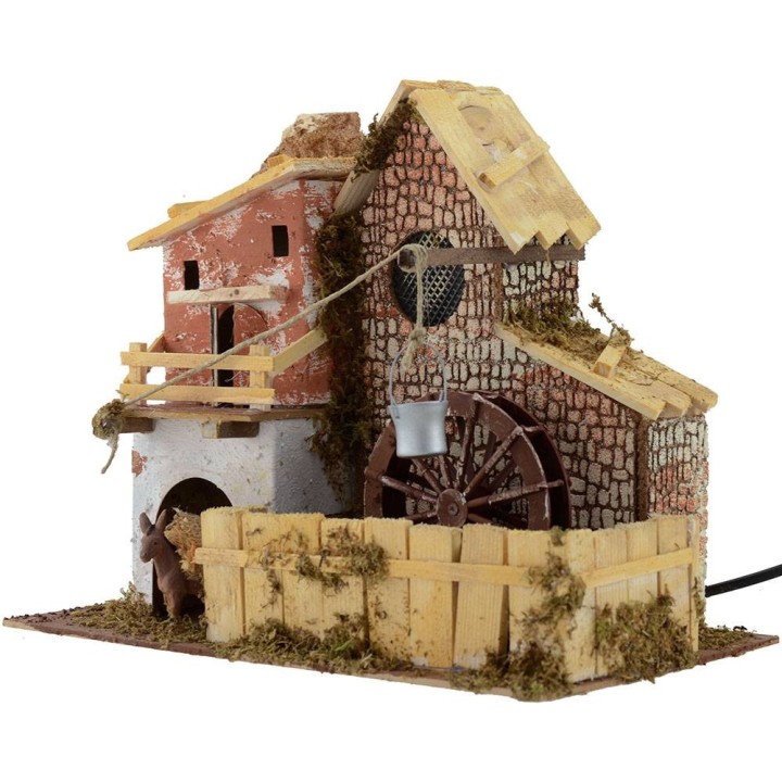 Molino de agua con casa de 33x18x26 cm de altura.