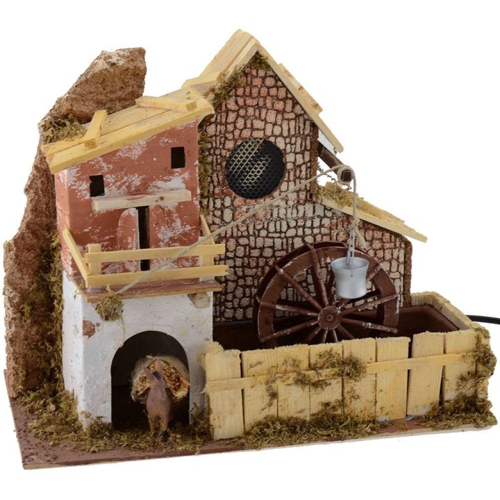 Molino de agua con casa de 33x18x26 cm de altura.