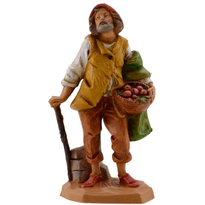 Viejo con cesta y bastón 12 cm Fontanini