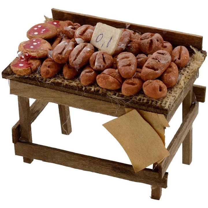 Wooden bench with bread and pizzas 9x6x6, 5 h.