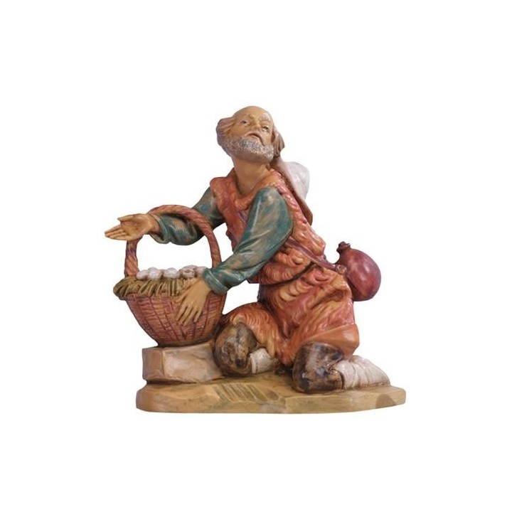 Pastore in ginocchio con cesto serie 6,5 cm Fontanini