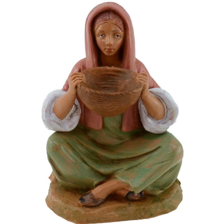 Donna seduta con cesto serie 12 cm Fontanini