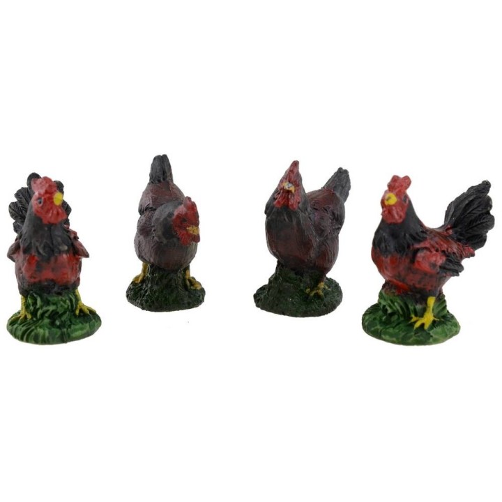 Conjunto de 4 gallinas de resina de 4-5 cm