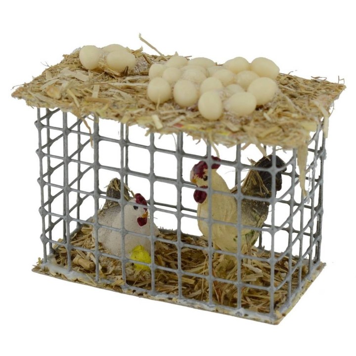 Jaula de metal con gallinas cm 4,5x3x4 h.
