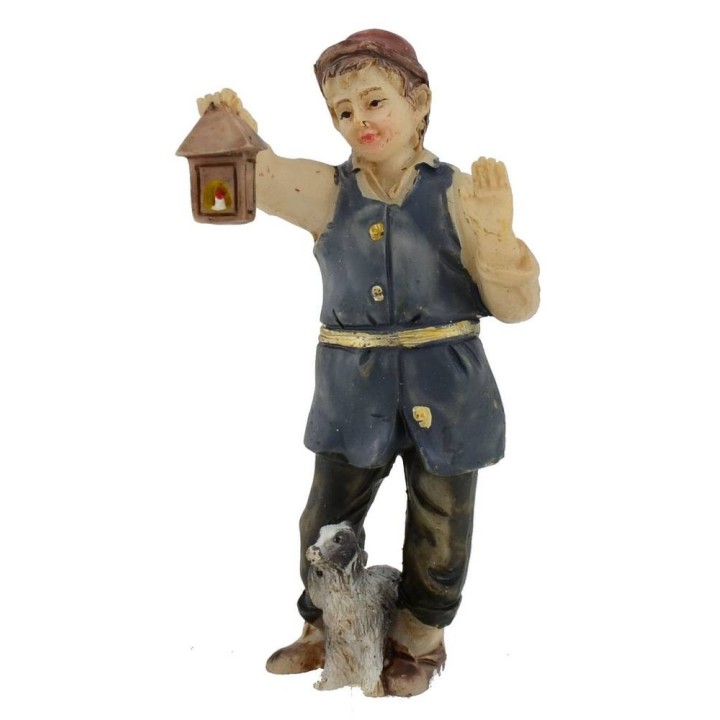 Fanciullo con lanterna in resina serie 9 cm