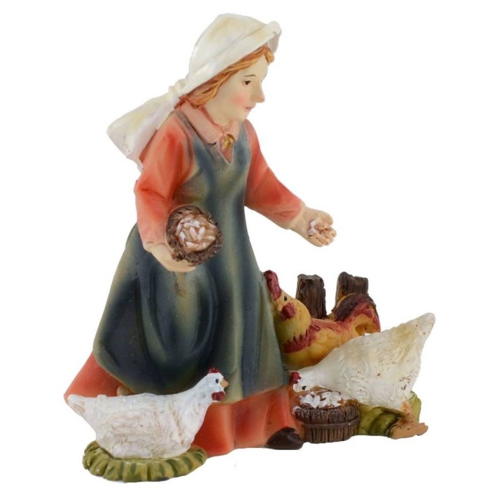 Peasant with hens in resin 8 cm