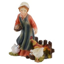 Contadina con galline in resina 8 cm