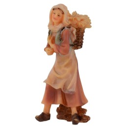 Campesina con cesta en resina 12 cm