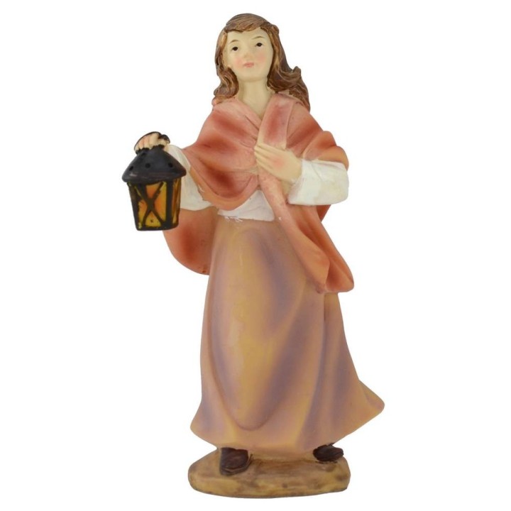 Donna con lanterna in resina 15 cm