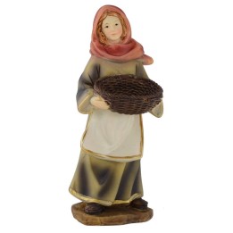 Mujer con cesta en mano de resina 15 cm