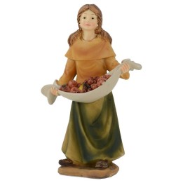 Muchacha con cesta de frutas en resina 15 cm