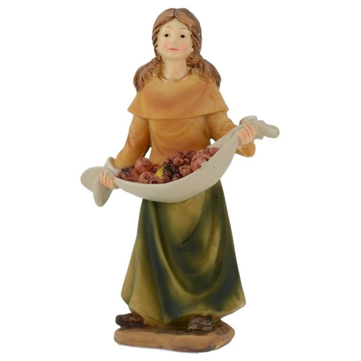 Maiden with fruit basket in resin 15 cm