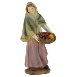 Mujer con cesta de frutas de resina 15 cm