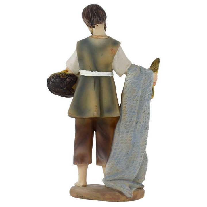 Pescador con cesta de pescado resina 15 cm