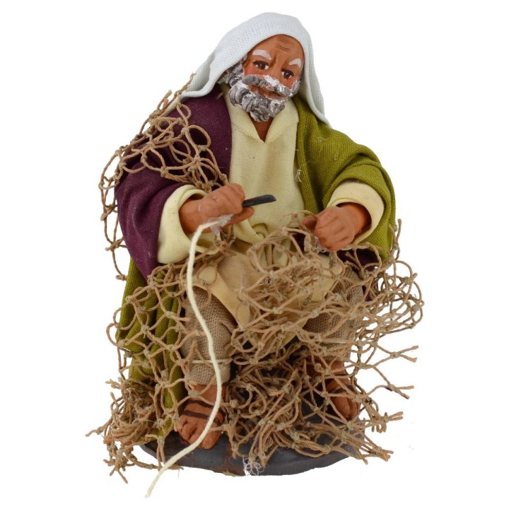 Seated fisherman with net series 10 cm