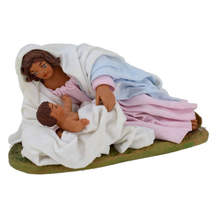 Natività con Madonna e Bambinello coricati serie 10 cm