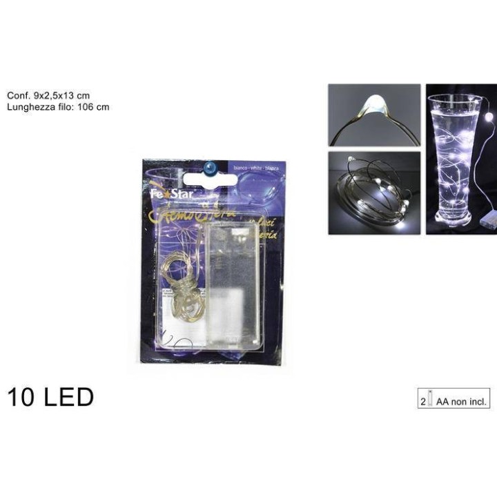10 Micro Led luce bianca fredda a batterie