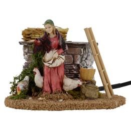 Contadina e gallina con doppio movimento serie 10 cm Landi