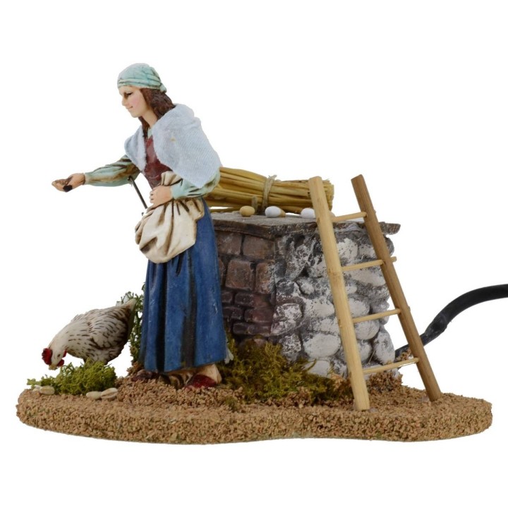 Contadina e gallina doppio movimento 12 cm Landi presepe