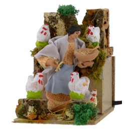 Contadina con galline 10 cm in movimento per presepe