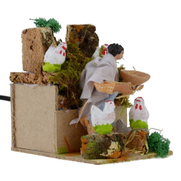 Contadina con galline 10 cm statua in movimento per presepe