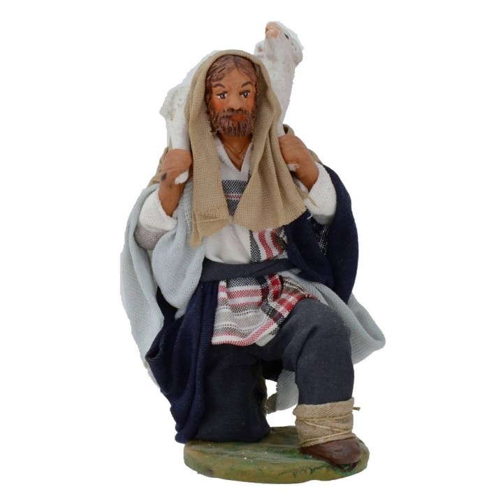 Good shepherd kneeling with sheep series 12 cm Lux