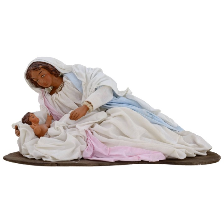 Nativity in terracotta with Madonna lying down 30 cm