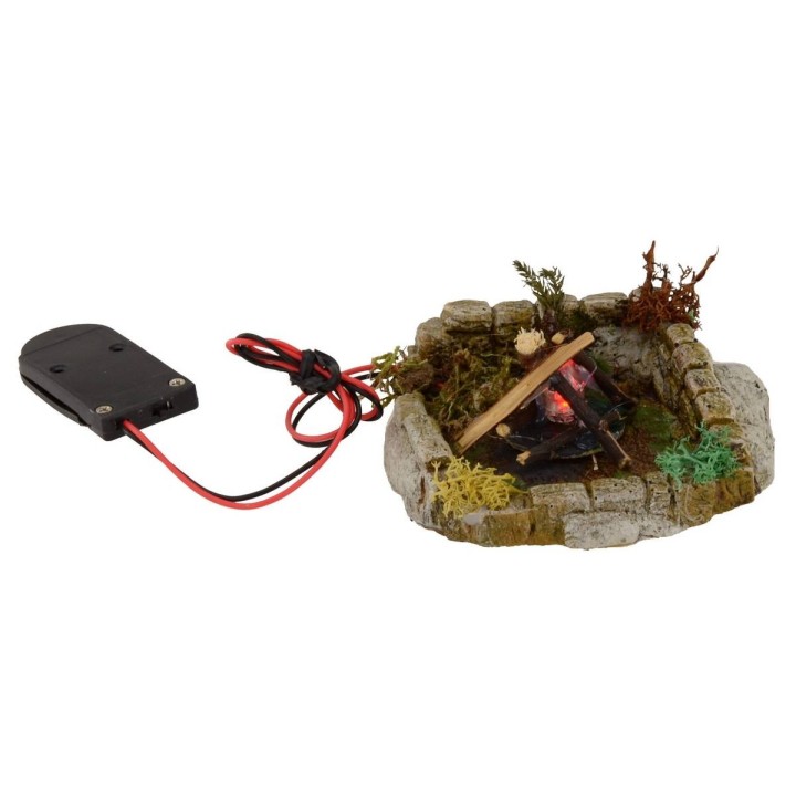 Bivacco con fuoco led fiamma tremolante a batterie per presepe