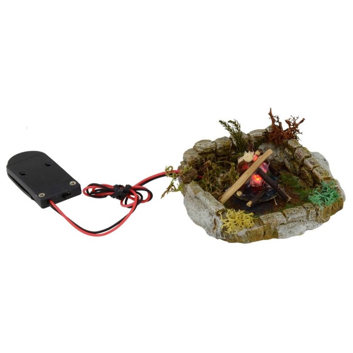 Bivacco con fuoco led fiamma tremolante a batterie per presepe