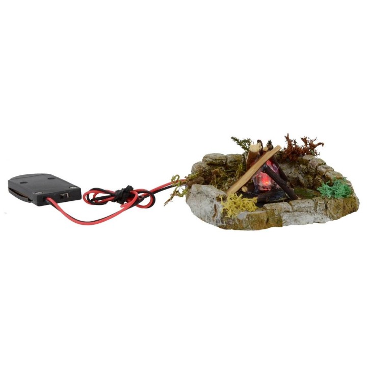 Bivacco con fuoco led fiamma tremolante a batterie per presepe