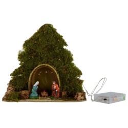 Albero con capanna e Natività illuminati con led a pile cm