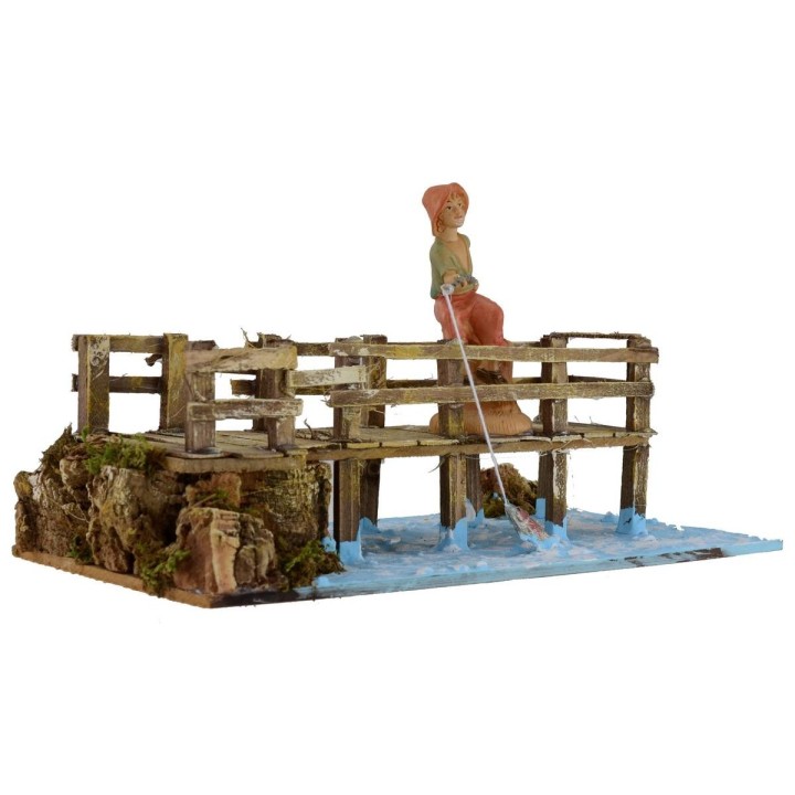 Pescatore sul ponte con canna da pesca serie 10 cm - articoli