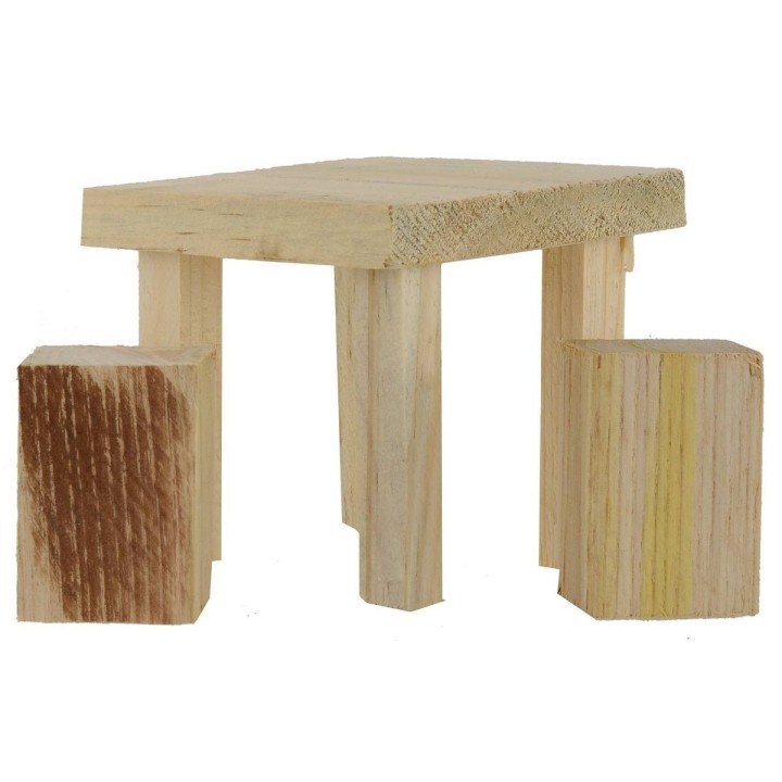 Tavolo con sgabelli in legno per statue da 12 a 15 cm