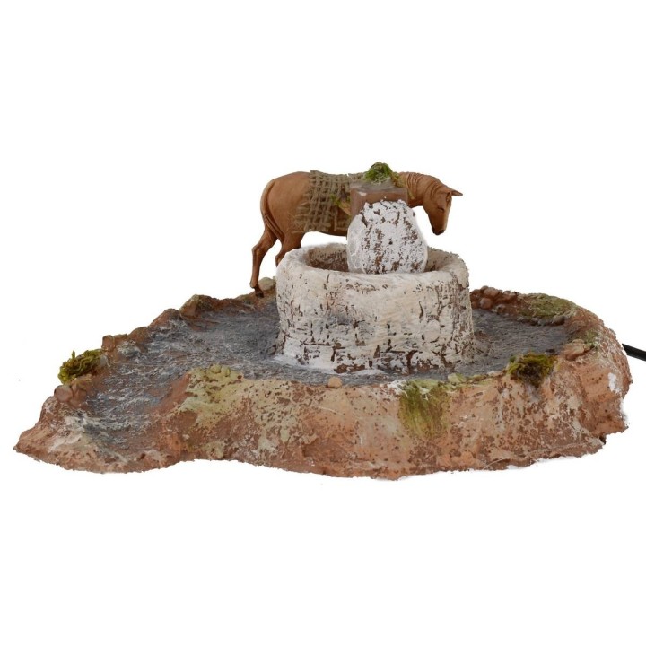 Macina in resina con cavallo in movimento 20x22,5x9 h cm