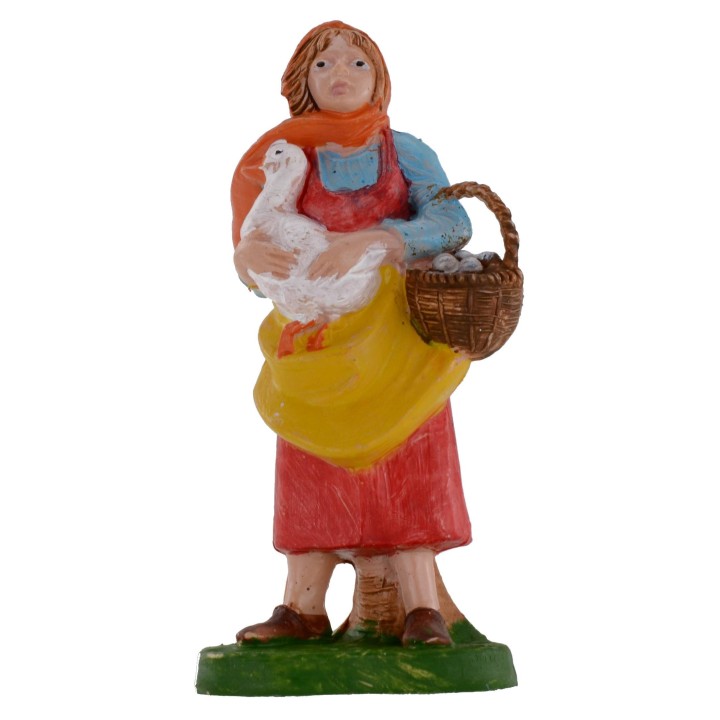 Campesina con oca y cesta de huevos serie de 10 cm en pvc