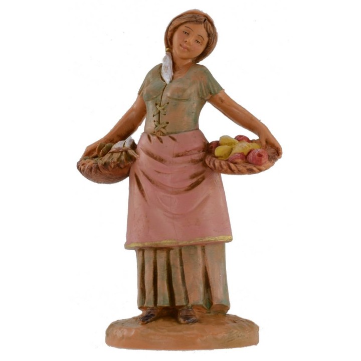 Mujer con cestas de frutas y verduras 12 cm Fontanini