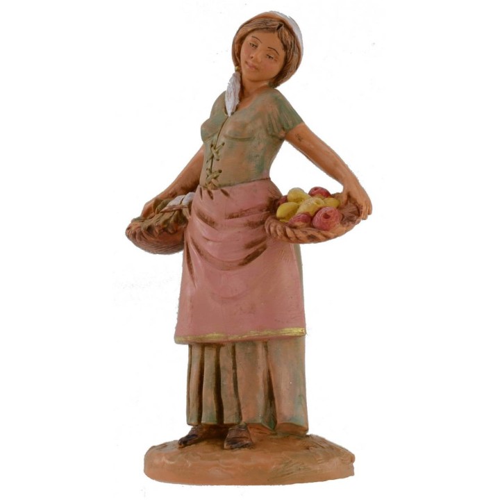 Donna con cesti di frutta e verdura 12 cm Fontanini