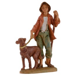 Young man walking with dog 12 cm Fontanini