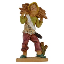 Leñador con haz de leña a hombros lux 12 cm en pvc