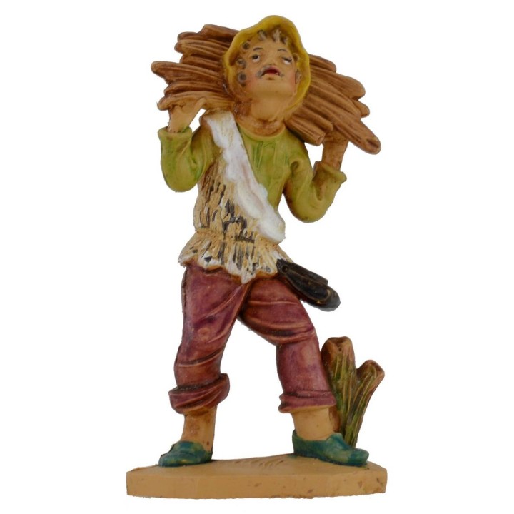 Leñador con haz de leña a hombros lux 12 cm en pvc